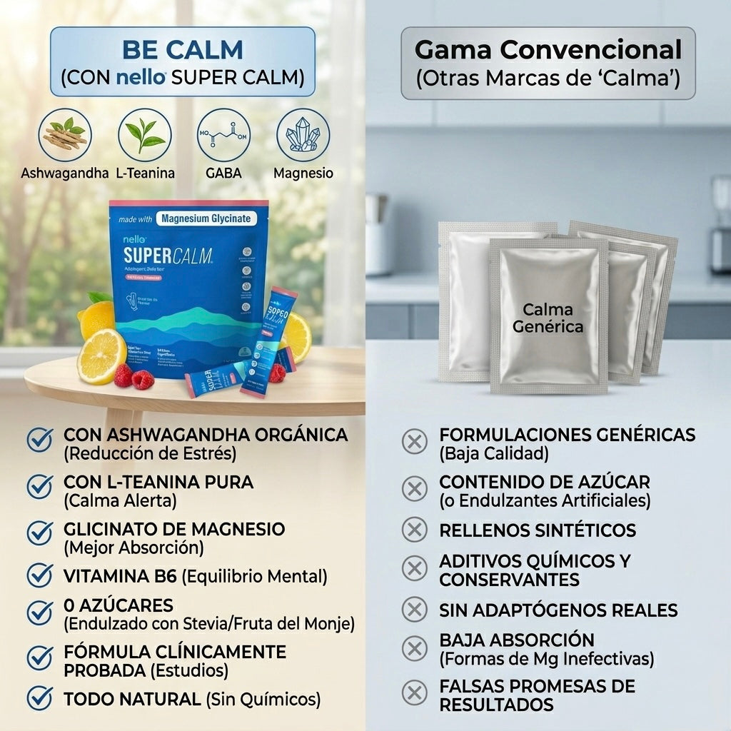Super Calm: Bebida en polvo antiestrés que relaja el sistema nervioso, reduce el cortisol y mejora el enfoque y el sueño de forma natural X 20 sobres se toma 1 cada 3 dias dura (2 MESES)