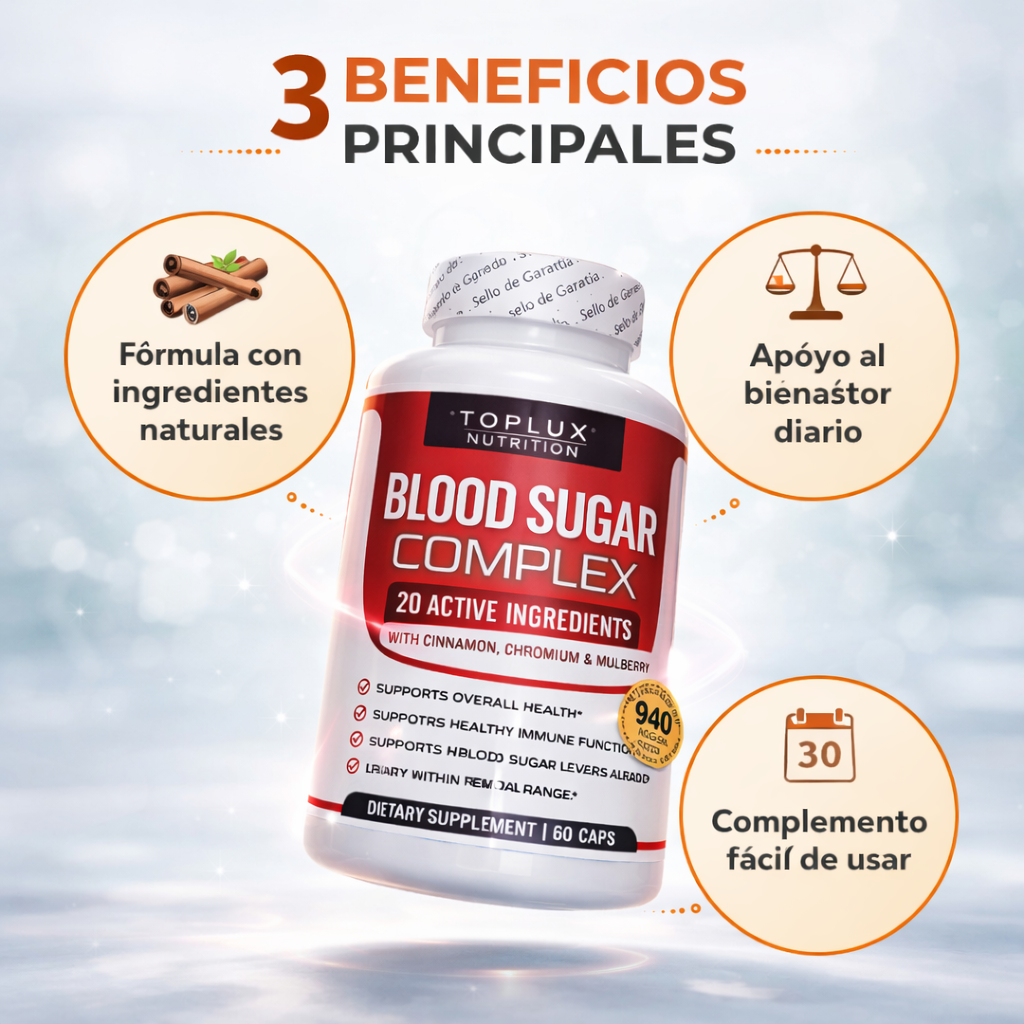 Toplux Blood Sugar Complex: Fórmula diaria para equilibrio corporal