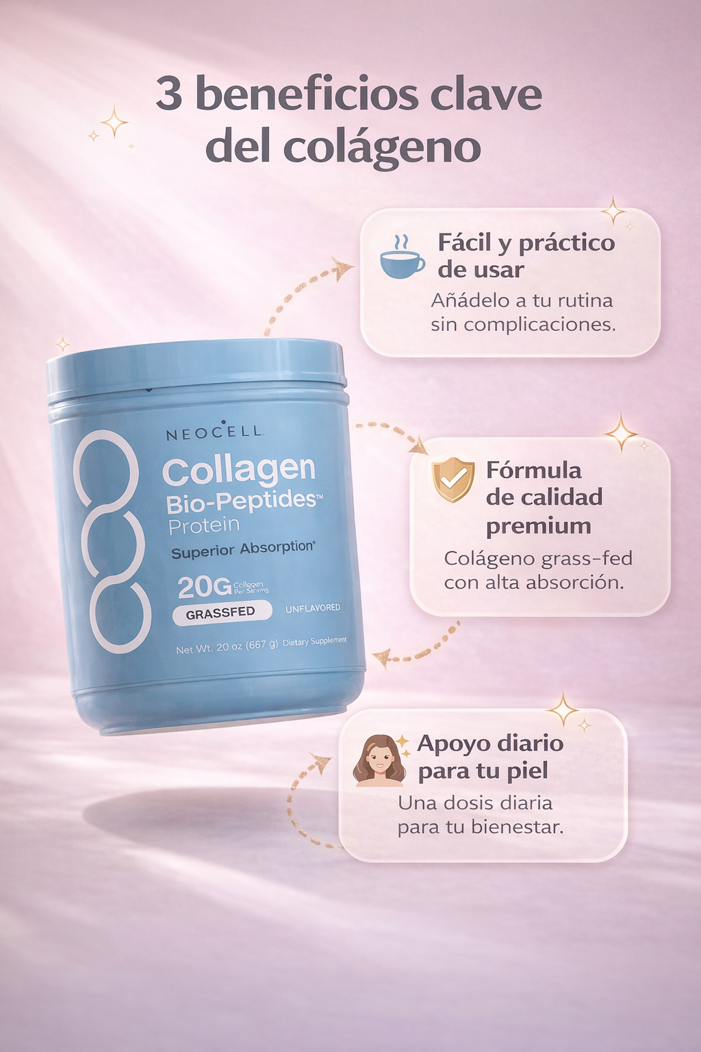 Colágeno NeoCell Bio-Peptides 567g Original – Sin Sabor Apoyo diario para tu piel