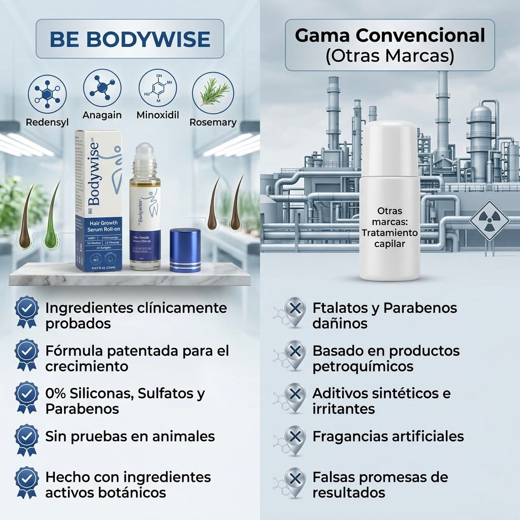 Bodywise Grow: Sérum Capilar Roll-on con Minoxidil que Estimula el Crecimiento y Fortalece el Cabello desde la Raíz