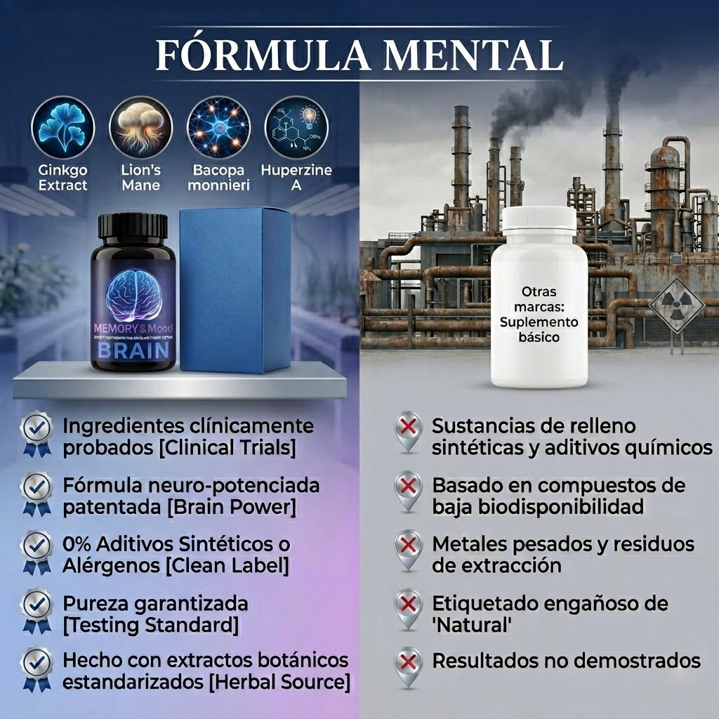 Memory Brain: Suplemento avanzado en cápsulas que potencia la memoria, mejora la claridad mental y equilibra el estado de ánimo para un rendimiento cognitivo completo