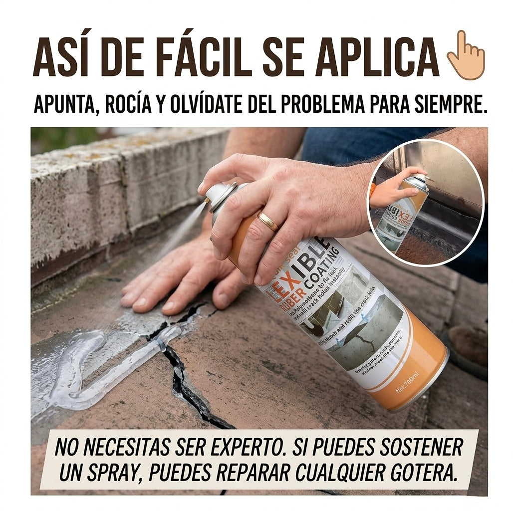 FlexSeal: Spray impermeabilizante de caucho líquido que sella grietas, filtraciones y goteras al instante sin necesidad de herramientas profesionales.